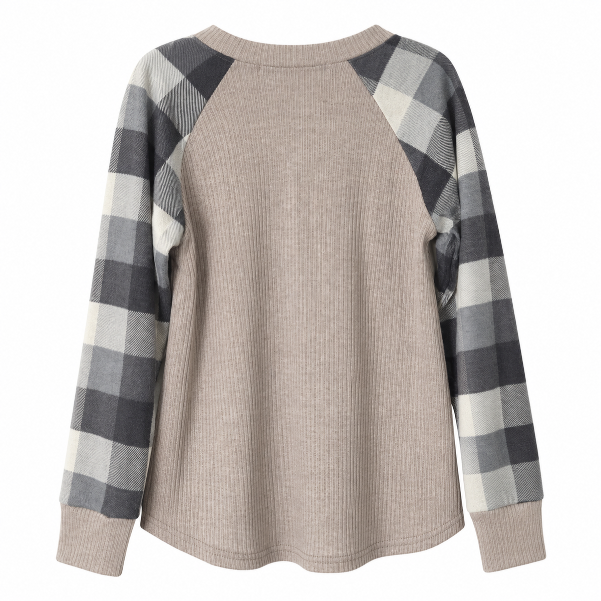 Perfect Peach Girls' Plaid Raglan Long-Sleeve Top – Beige/Gray – 4T
