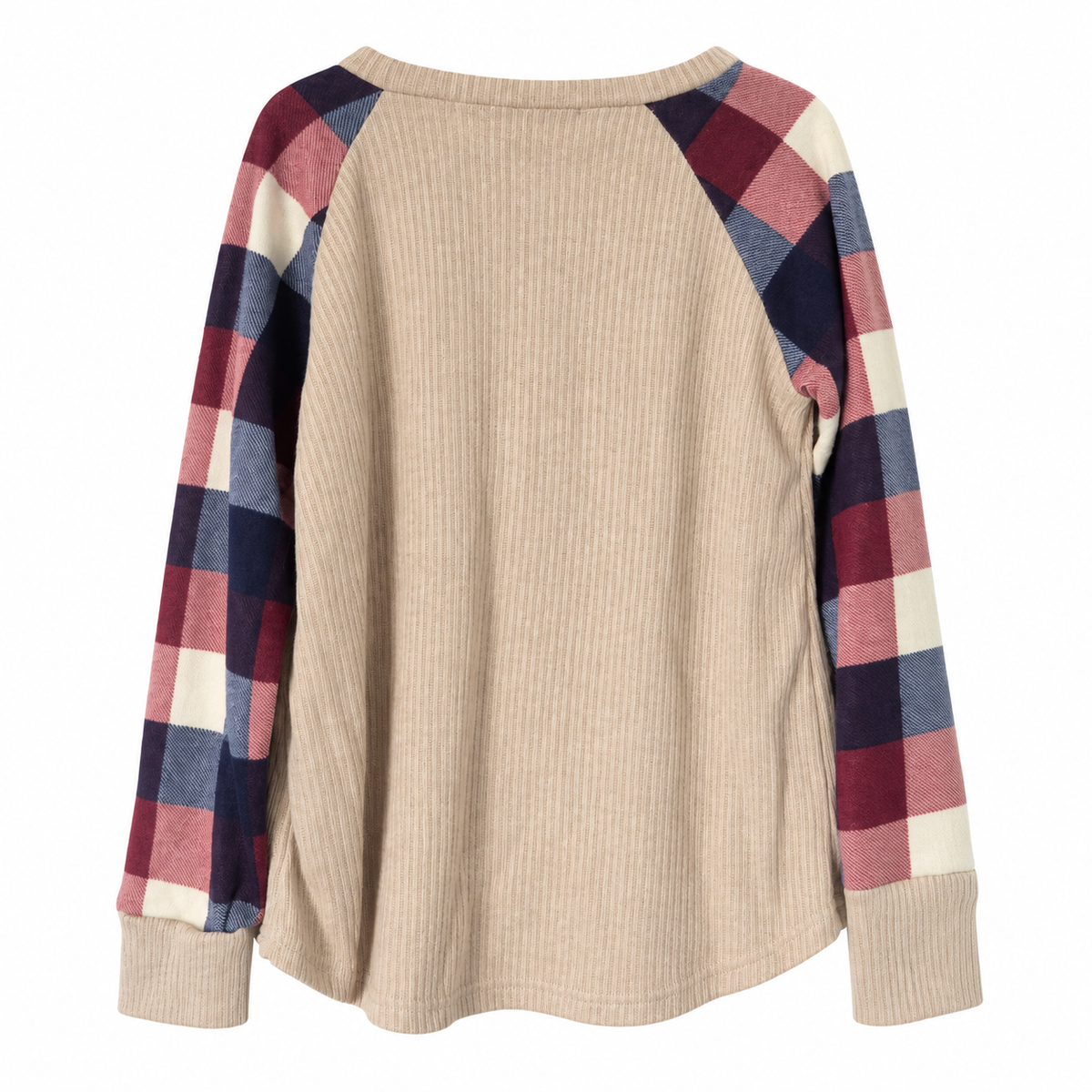 Perfect Peach Girls' Plaid Raglan Long-Sleeve Top – Beige/Burgundy – 4T