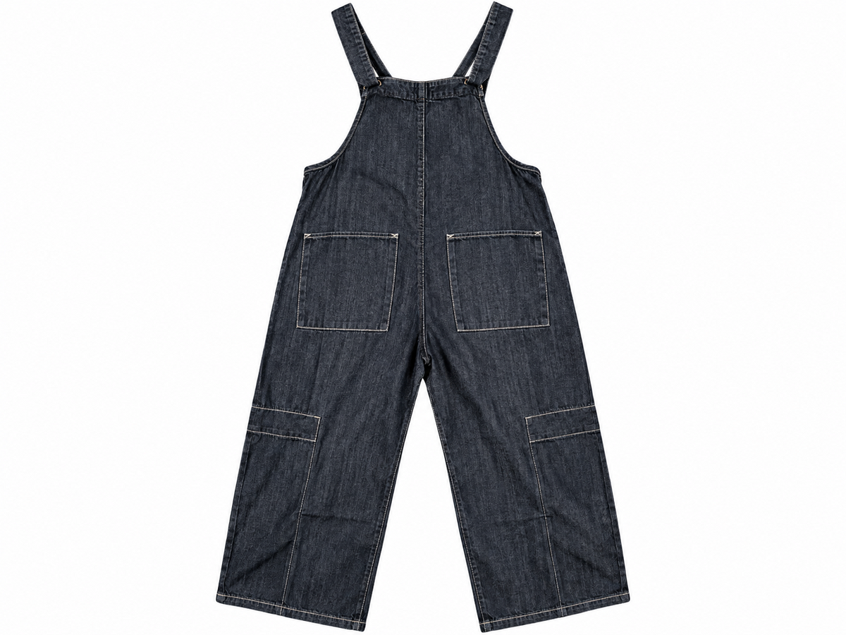 Easel charcoal denim cargo overalls back flat lay