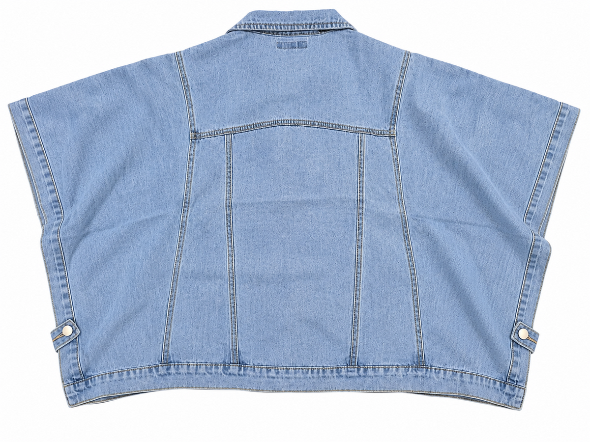 Easel light wash oversized denim cape jacket back flat lay
