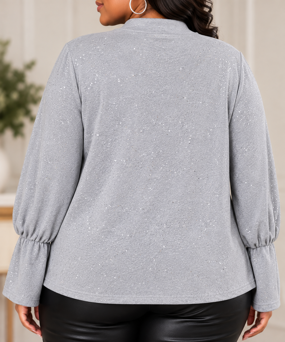 Gray shimmer Perfect Peach top styled back