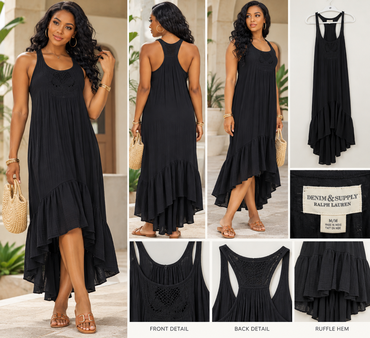 Denim & Supply Ralph Lauren Black Sleeveless High-Low Ruffle Dress