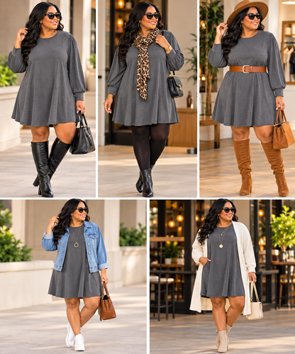 Five ways to style the You&Me charcoal gray swing dress