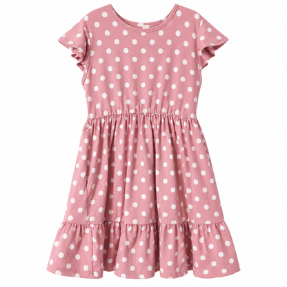 Toddler Girls' Pink Polka Dot Flutter Sleeve Dress – Size 4T