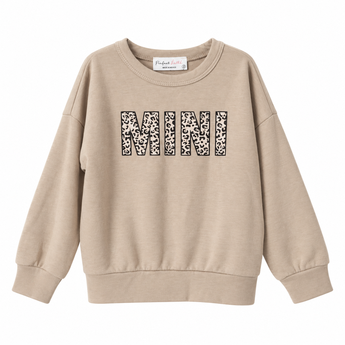 Perfect Peach Girls' MINI Leopard Graphic Sweatshirt – Beige – 4T