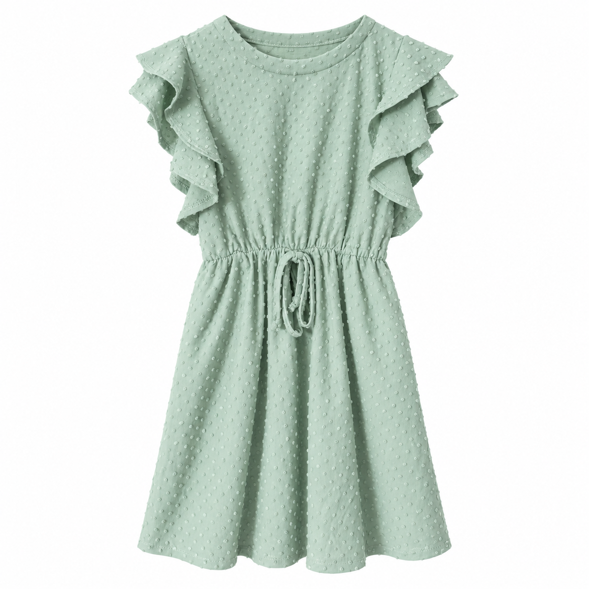 Toddler Girls' Sage Green Swiss Dot Ruffle Sleeve Dress – Size 4T