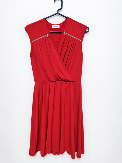 Calvin Klein Red Sleeveless Surplice Wrap-Style Dress Size 6