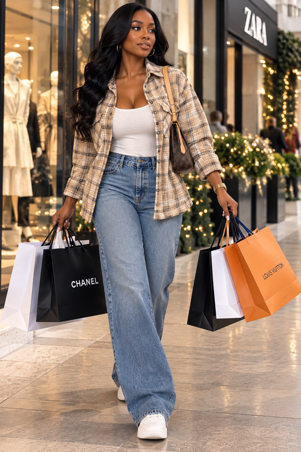 Cozy Check plaid button-front shacket styled for holiday shopping