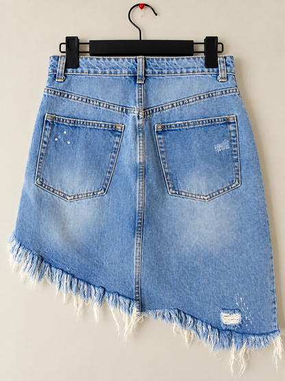 idem ditto Light Wash Distressed Asymmetrical Denim Mini Skirt – Size 30