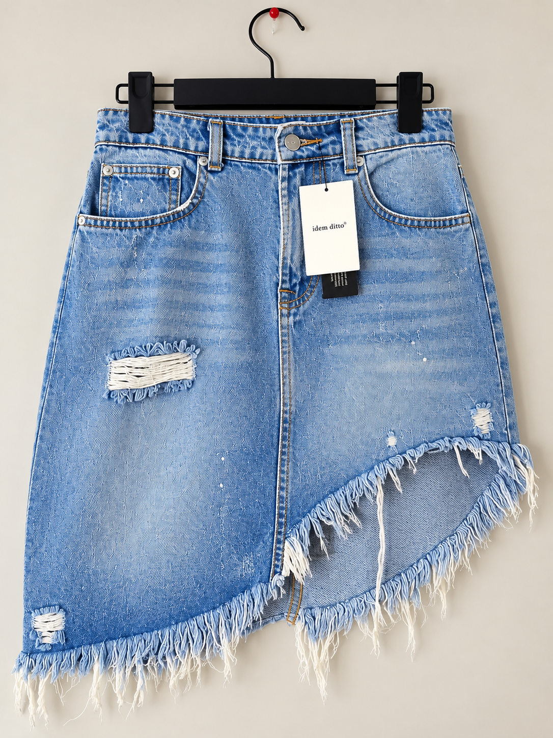 idem ditto Light Wash Distressed Asymmetrical Denim Mini Skirt – Size 30