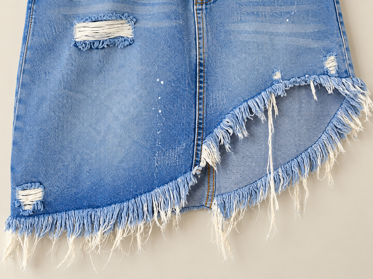 idem ditto Light Wash Distressed Asymmetrical Denim Mini Skirt – Size 30