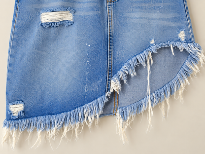 idem ditto Light Wash Distressed Asymmetrical Denim Mini Skirt – Size 30