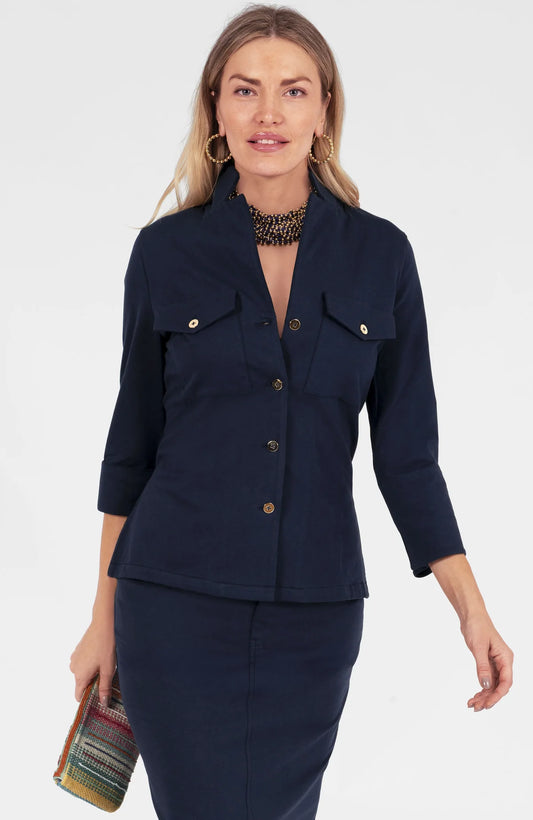 Gretchen Scott Weekender jacket in navy with gold-tone buttons