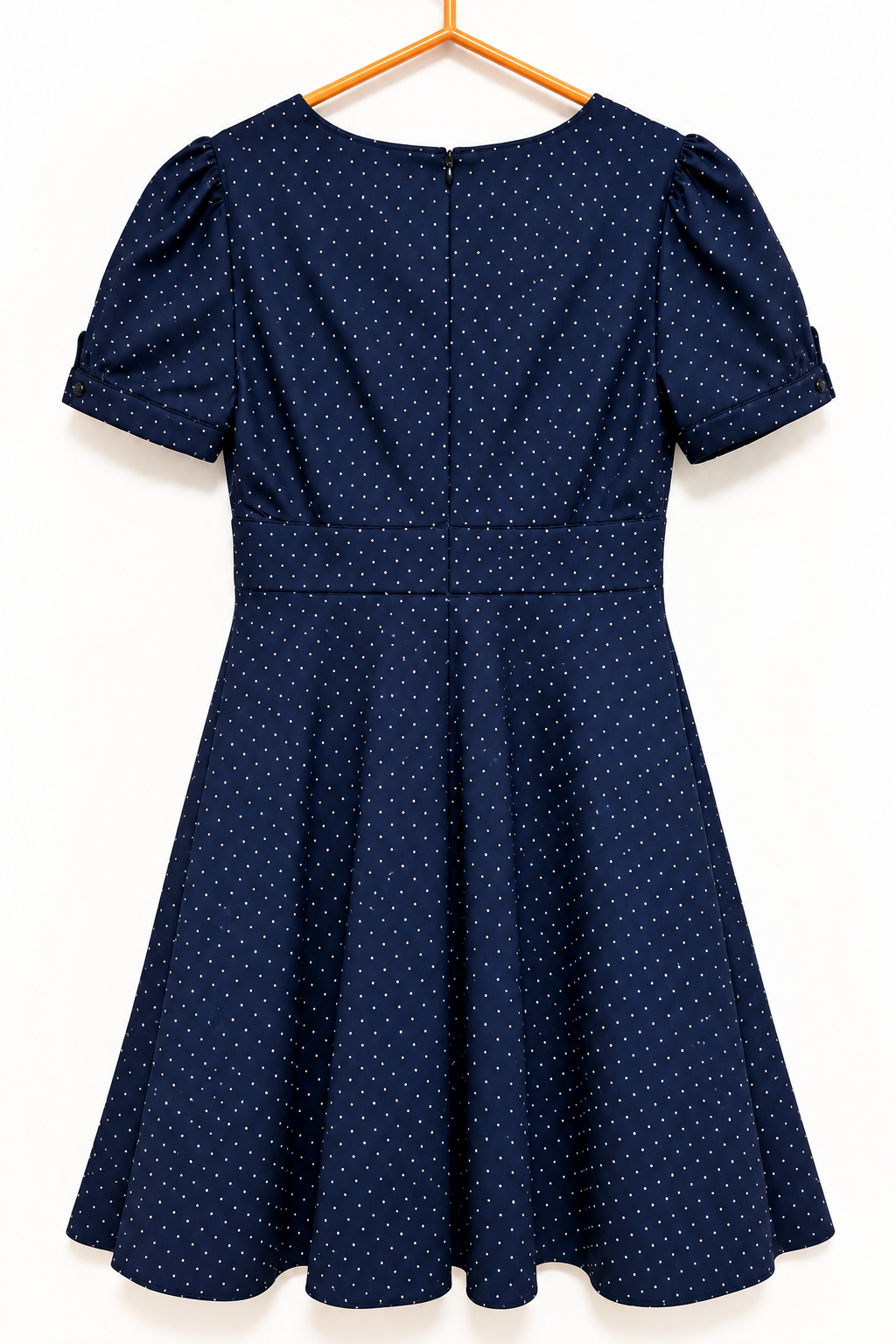 JNSQ Navy Blue Polka Dot Puff Sleeve Fit & Flare Dress Size 10 NWT