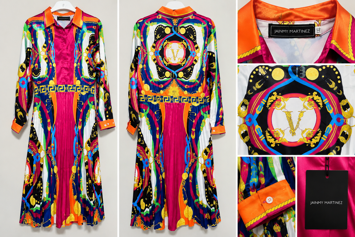 Jainmy Martinez Multicolor Scarf Print Pleated Maxi Dress – 3X NWT