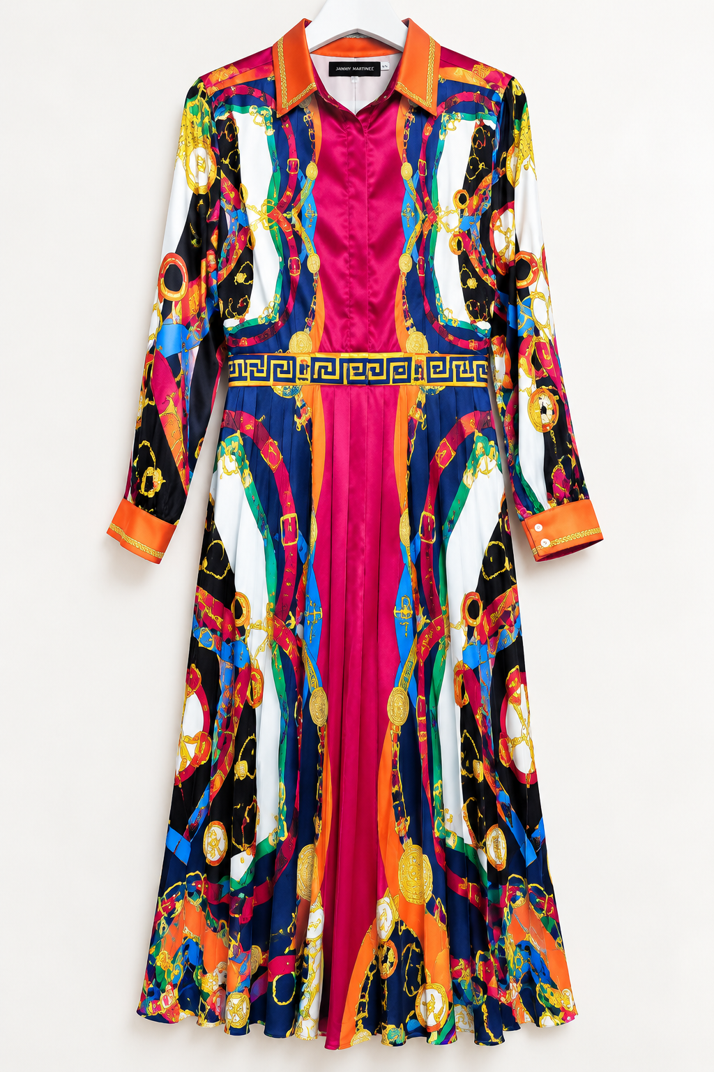 Jainmy Martinez Multicolor Scarf Print Pleated Maxi Dress – 3X NWT