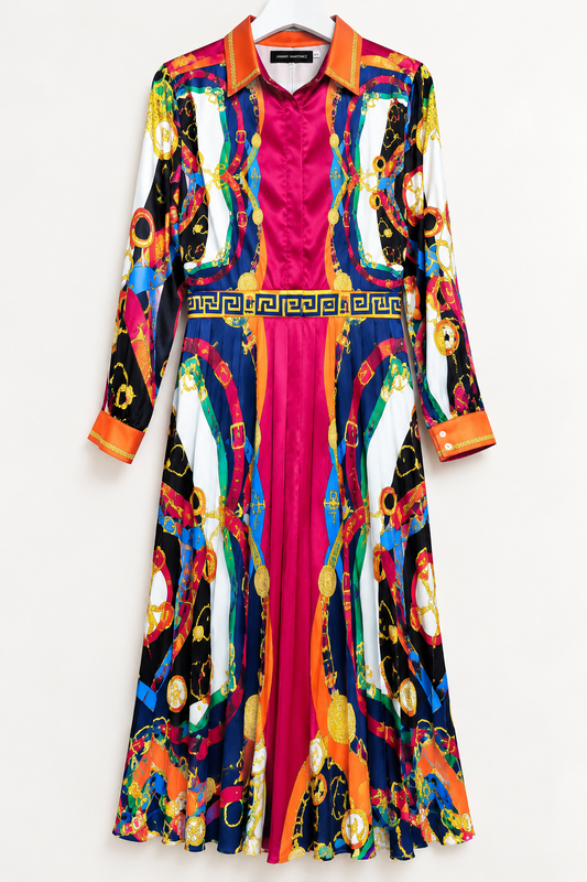 Jainmy Martinez Multicolor Scarf Print Pleated Maxi Dress – 3X NWT
