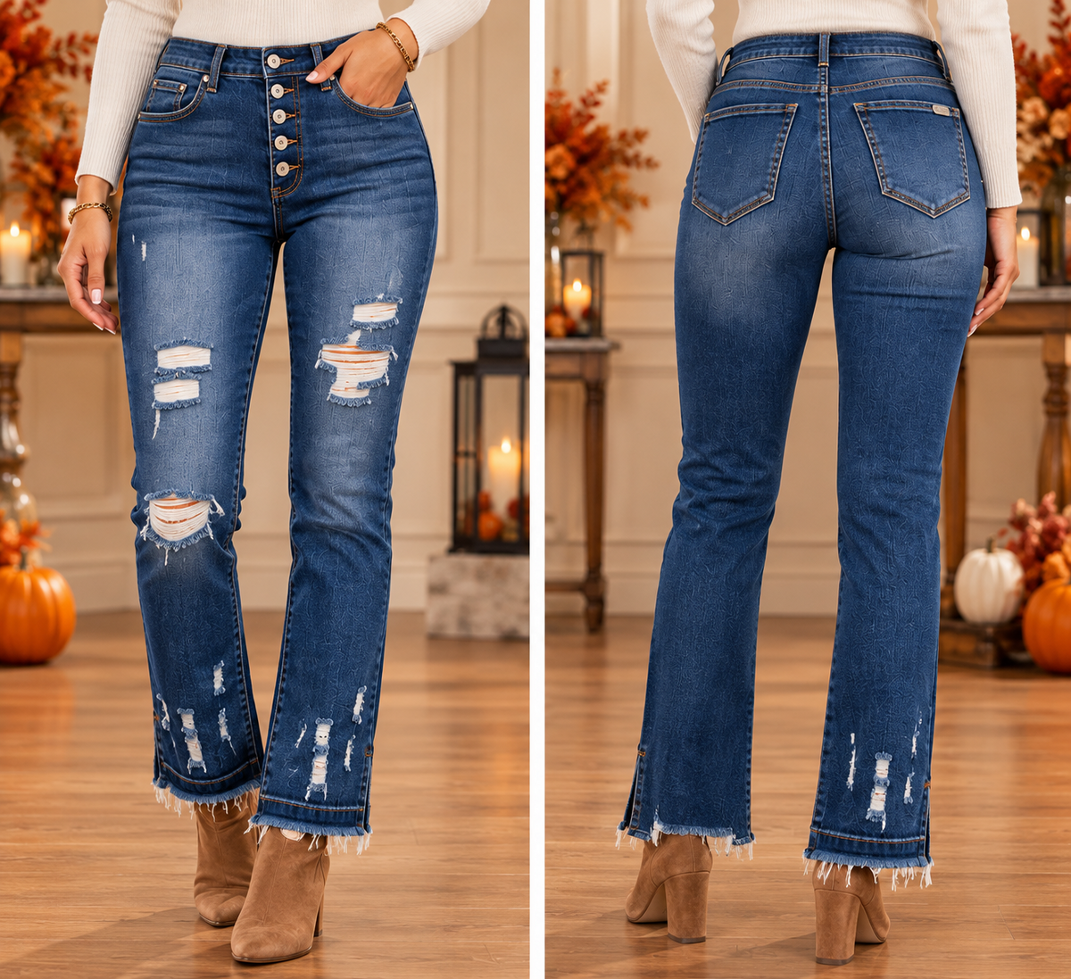 A2 Jeans button fly jeans studio front and back
