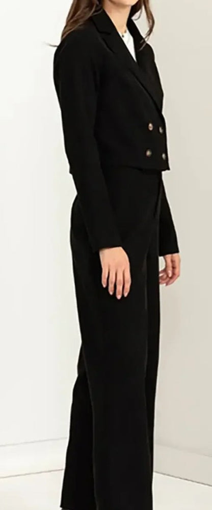 Black blazer and wide-leg pants set side view