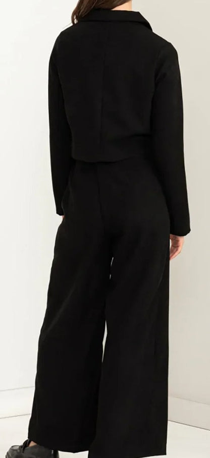 Black blazer and wide-leg pants set back view