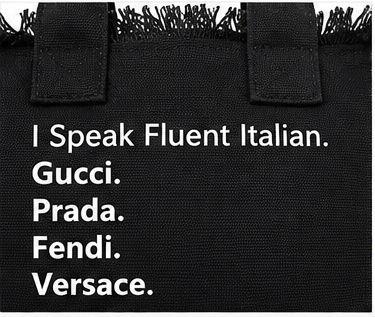 CLR I Speak Fluent Fashion Canvas Fringe Tote Bag – Black or Navy