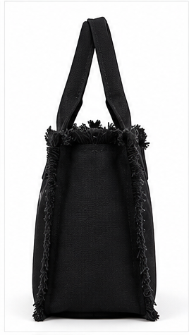 CLR I Speak Fluent Fashion Canvas Fringe Tote Bag – Black or Navy