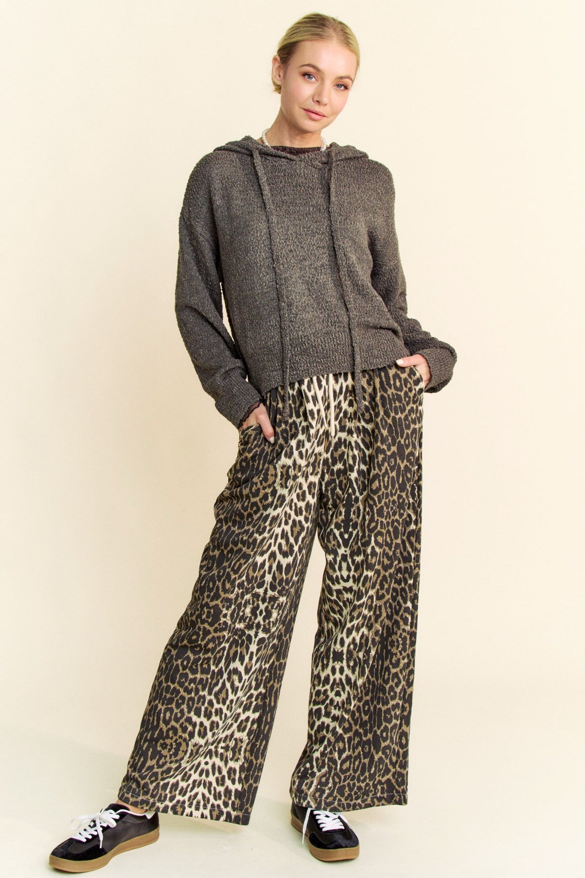 Charcoal cropped hoodie full outfit front view