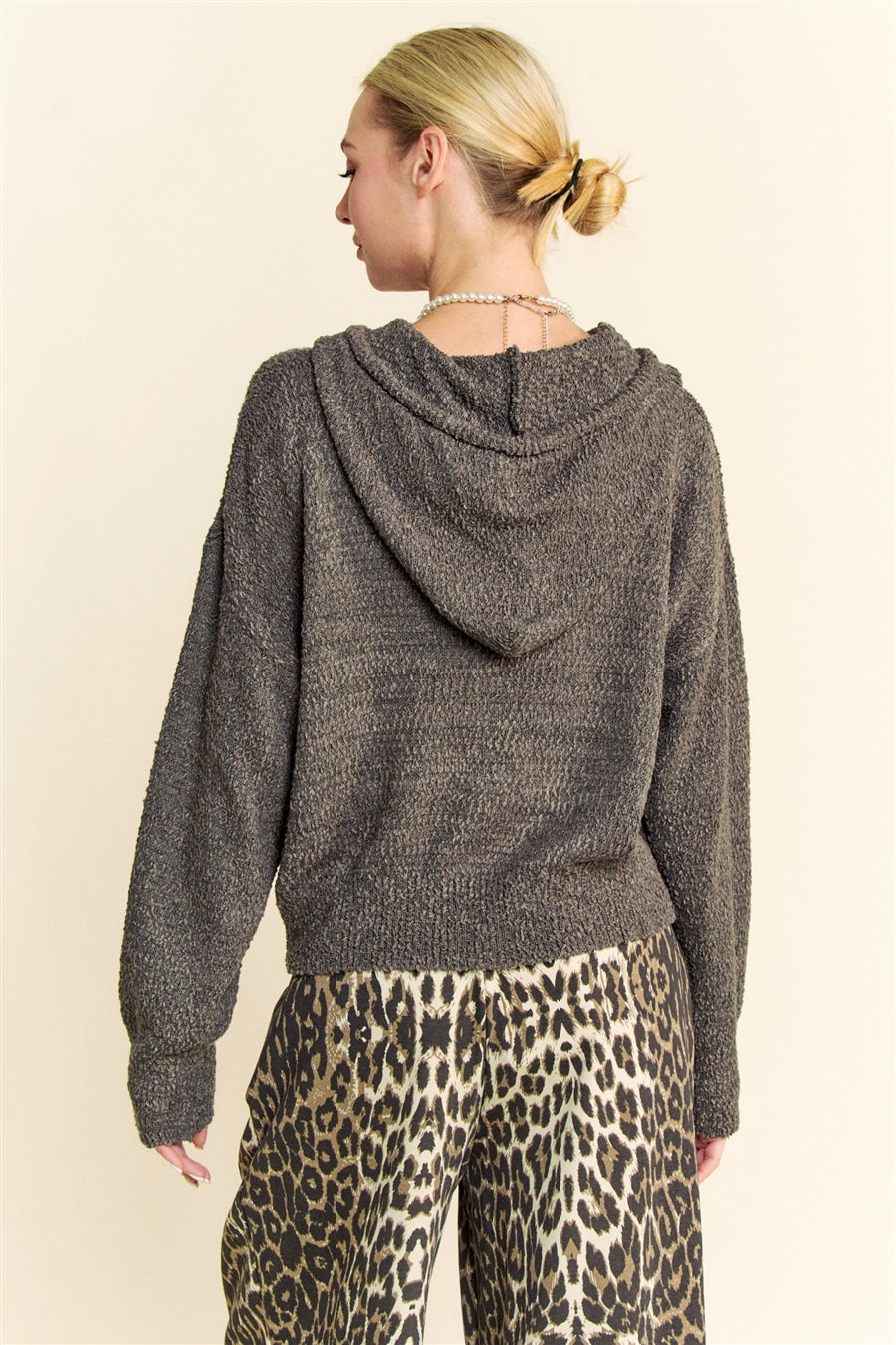 Charcoal knit hoodie back view