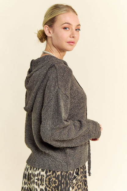 Charcoal knit hoodie side profile