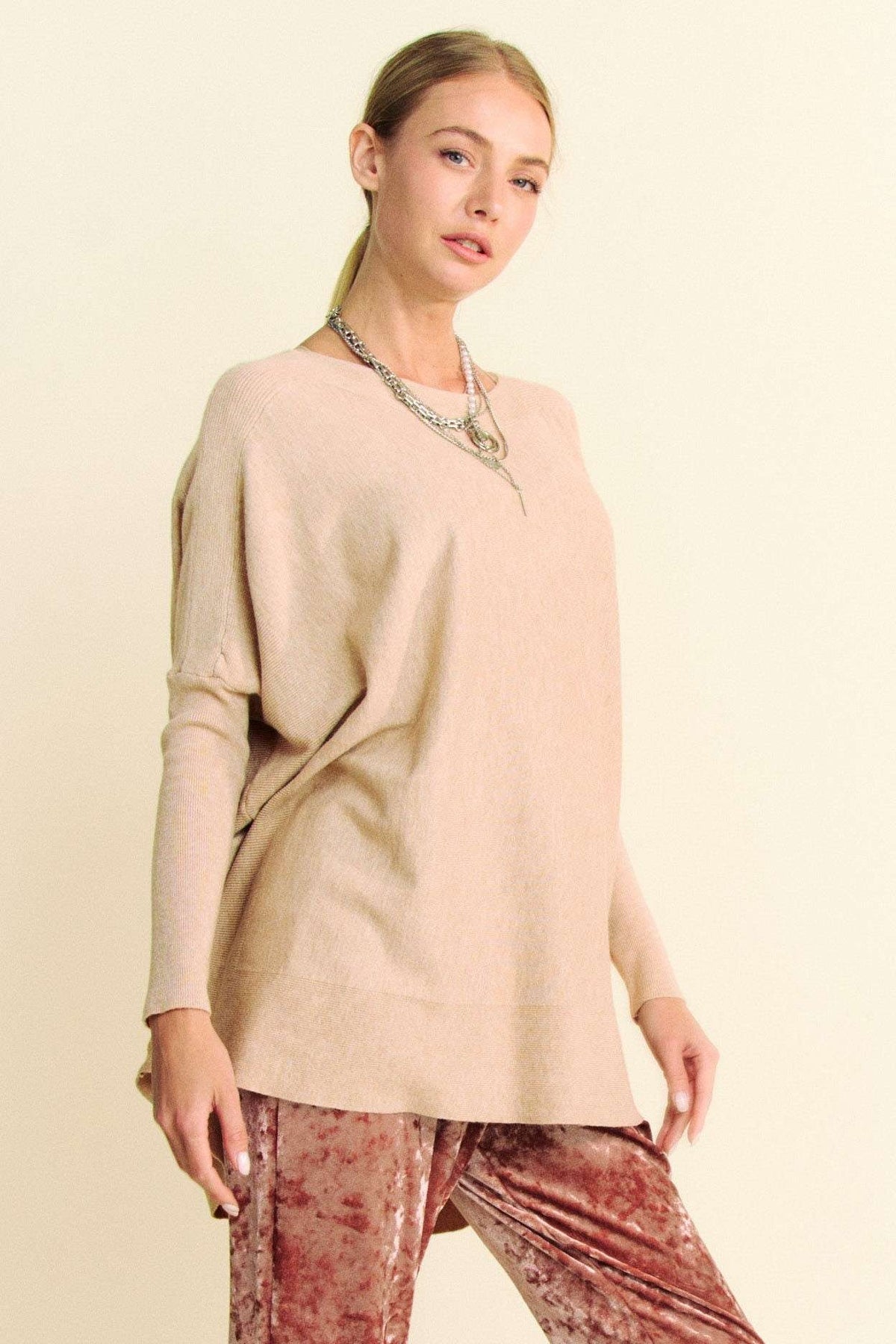 Davi & Dani brushed knit high low tunic sweater view 1