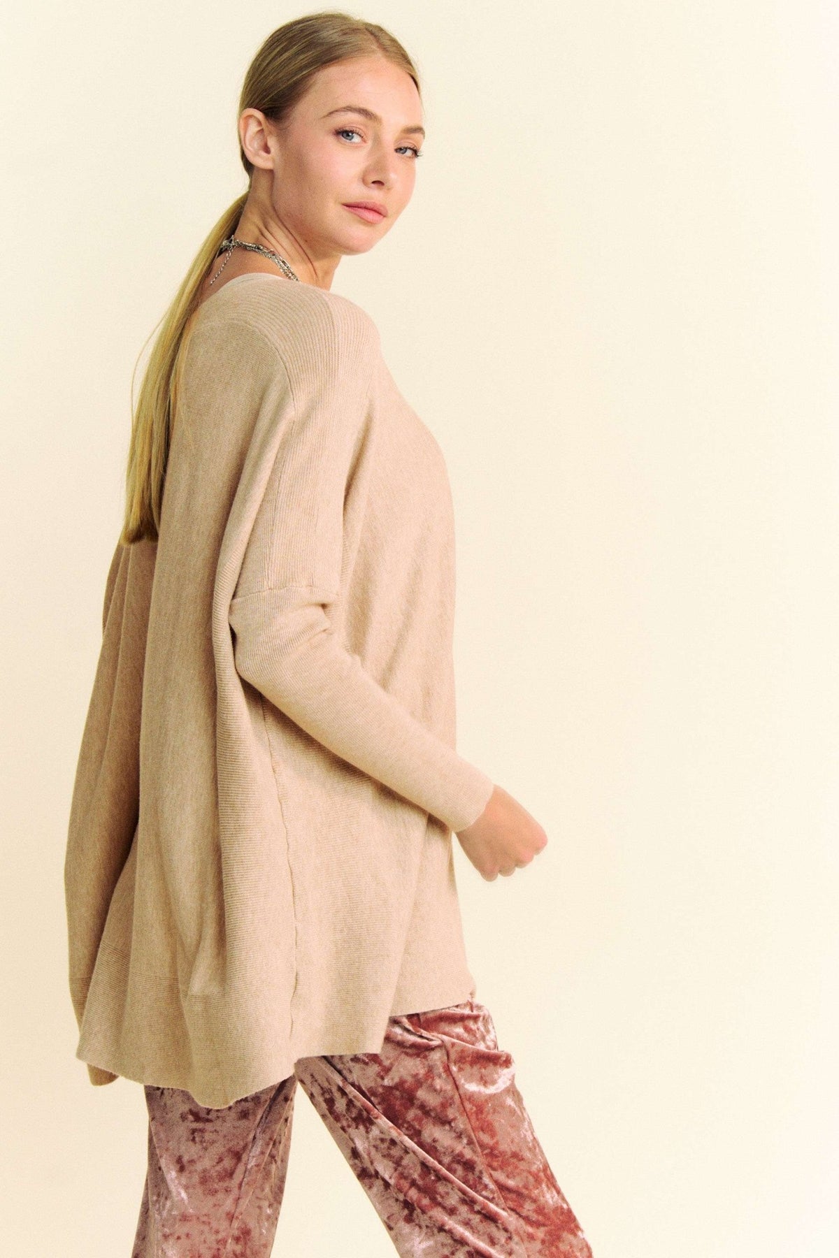 Davi & Dani brushed knit high low tunic sweater view 2