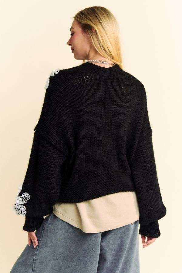 Back close-up of Davi & Dani chunky-knit cardigan