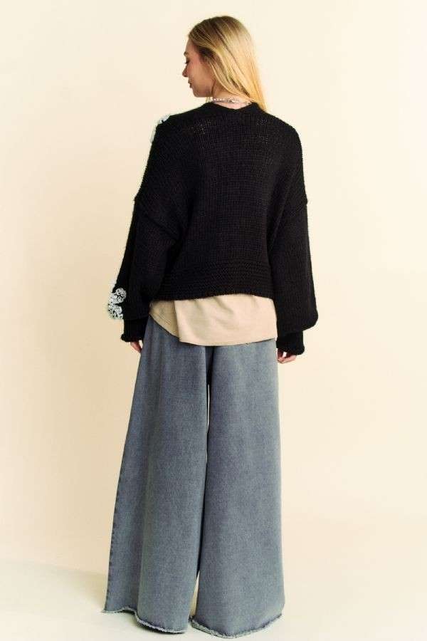 Full-length back view of Davi & Dani floral cardigan