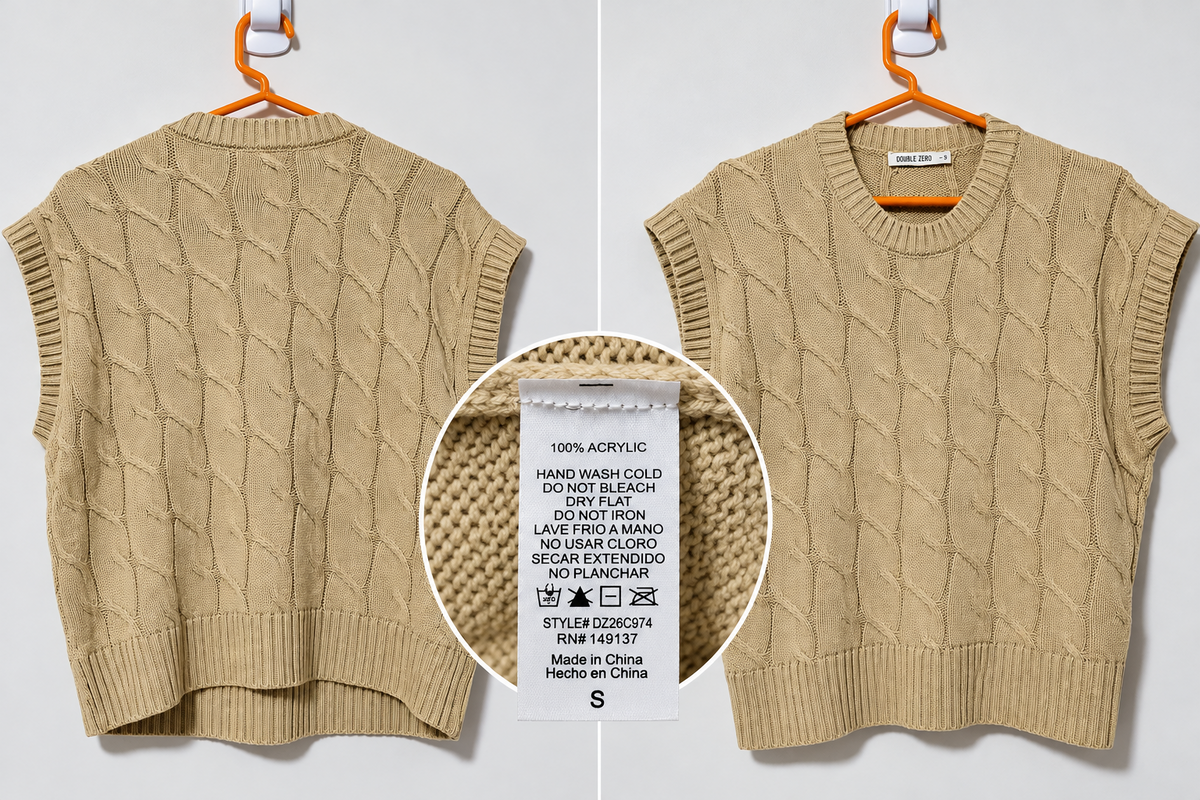 Double Zero beige cable knit sweater vest view 4