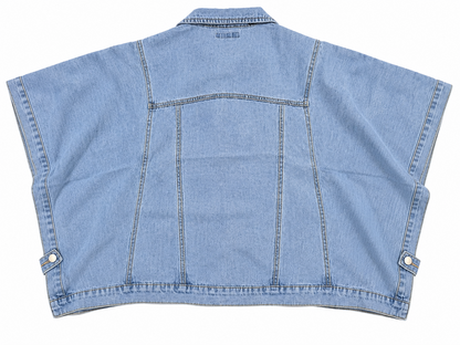Easel light wash oversized denim cape jacket back flat lay