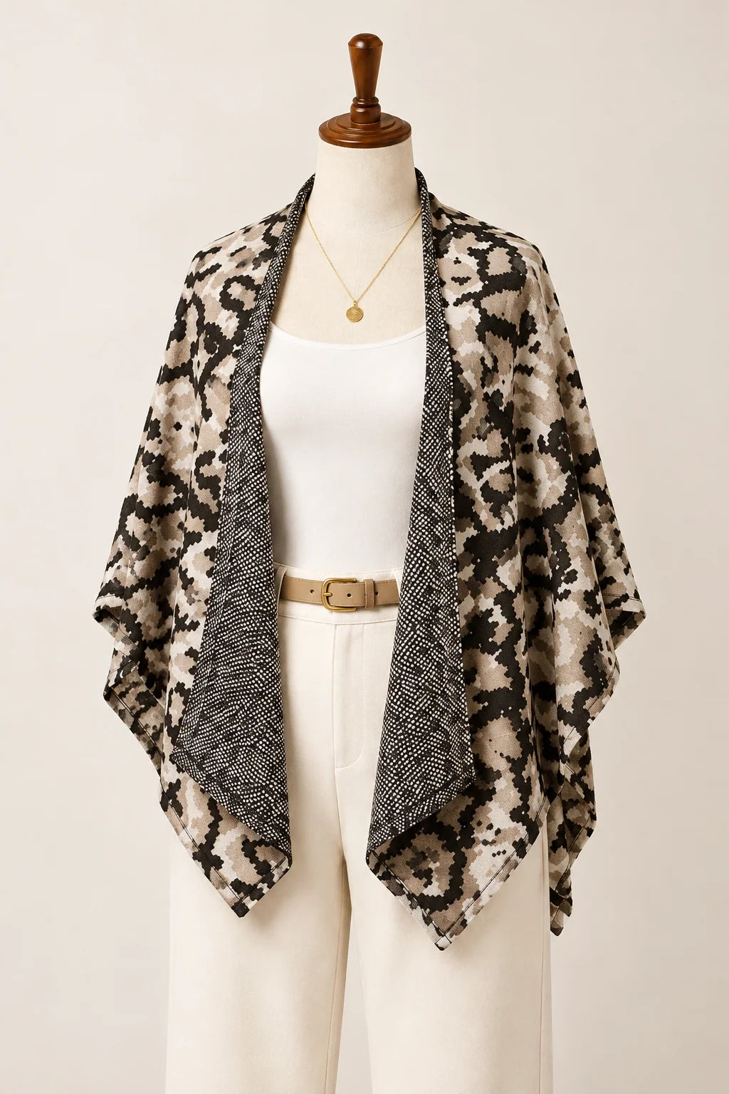 Leopard Print Open-Front Ruana Wrap Scarf
