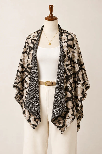 Leopard Print Open-Front Ruana Wrap Scarf
