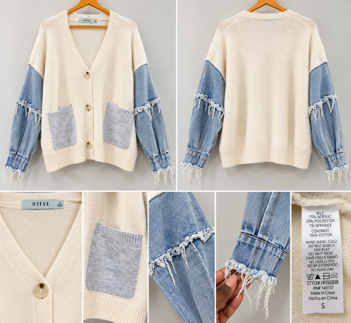 HYFVE cardigan garment details and care label