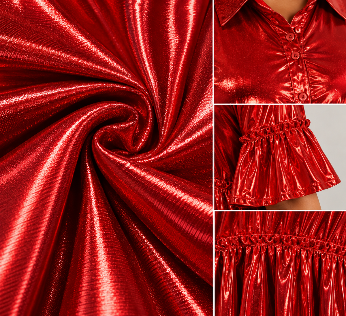 Metallic red dress fabric and ruffles