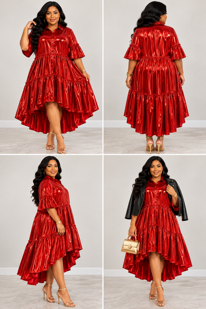 Metallic red dress styled looks