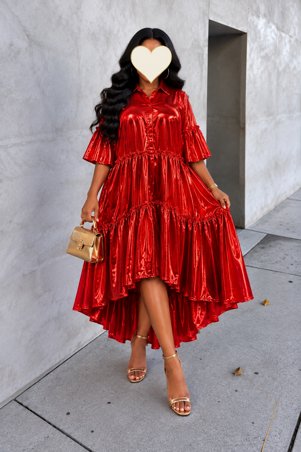 Metallic red dress editorial photo