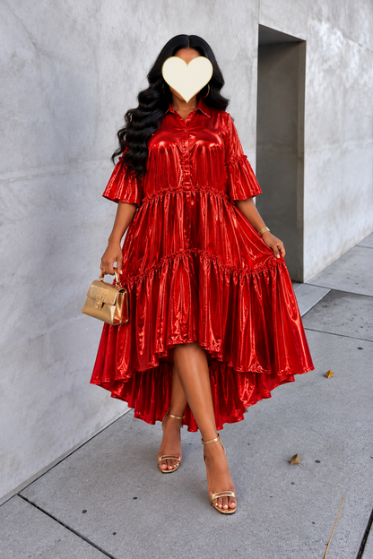 Metallic red dress editorial photo