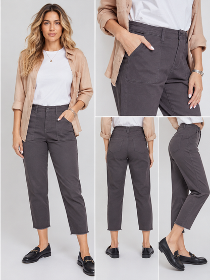 Women's High-Waisted Cropped Utility Pants – Black & Charcoal Gray