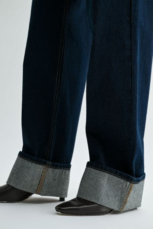 Just Black Denim dark rinse waistband detail cuffed straight jeans view 4