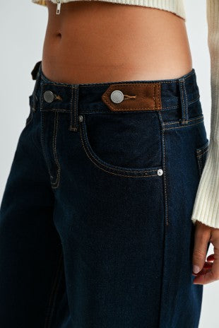 Just Black Denim dark rinse waistband detail cuffed straight jeans view 6