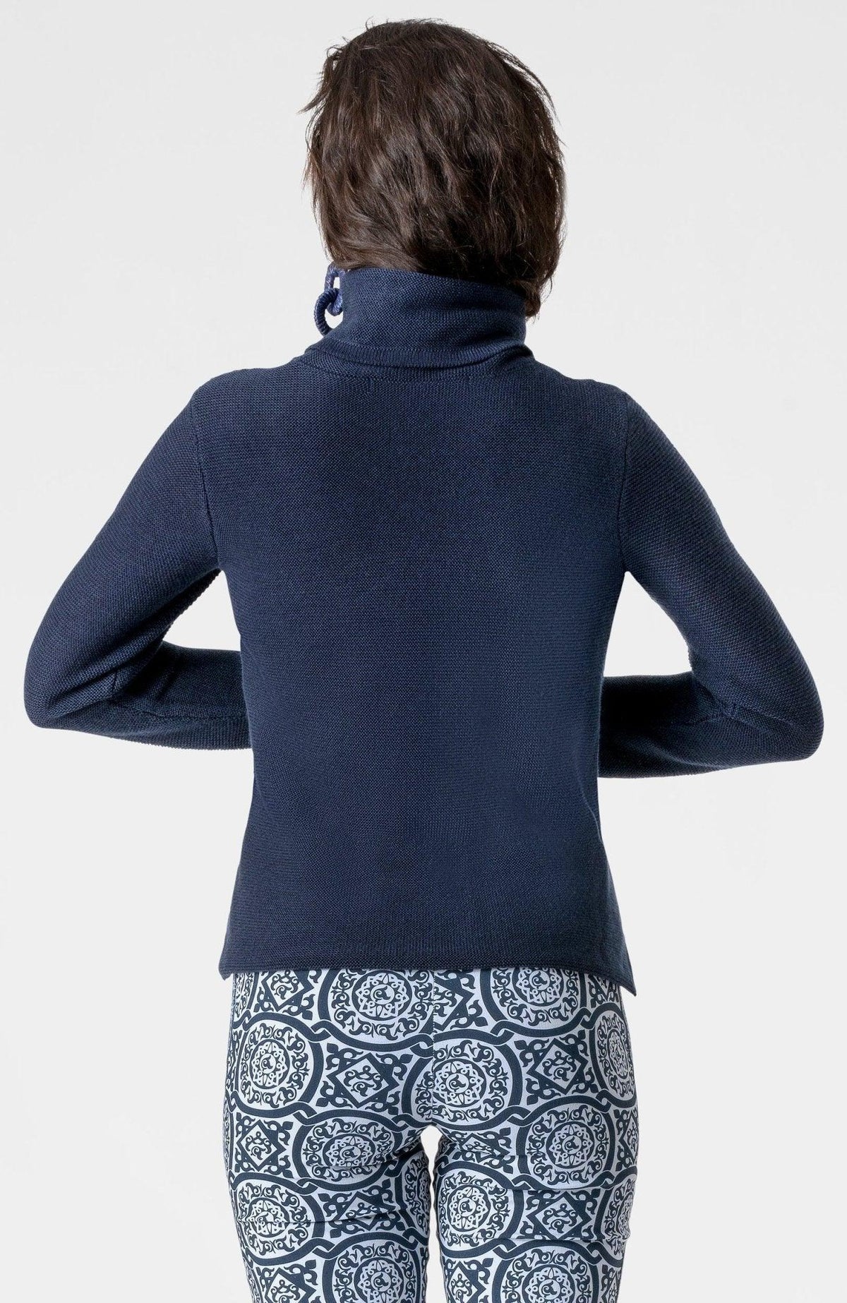 Navy Gretchen Scott Knit Knit turtleneck sweater detail