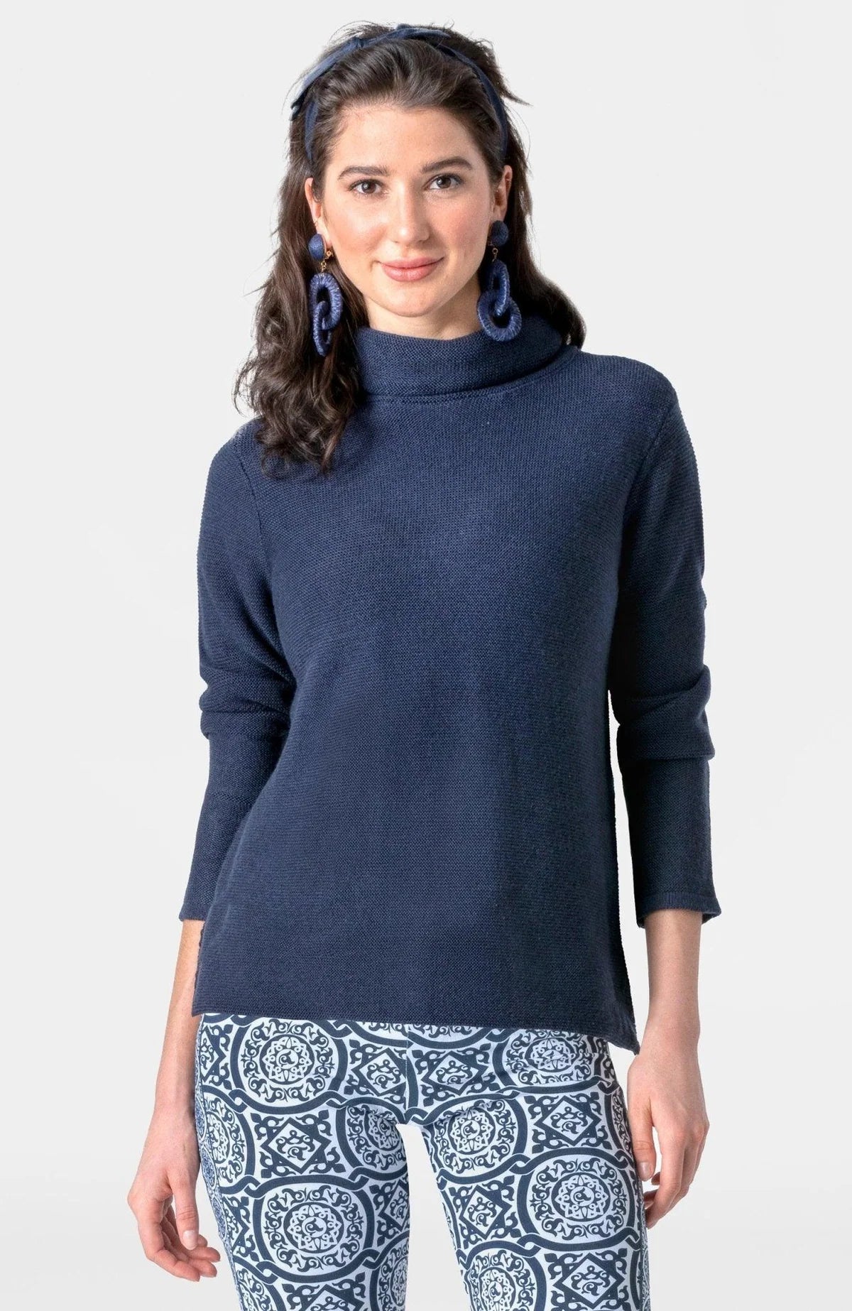 Gretchen Scott navy Knit Knit turtleneck sweater product photograph