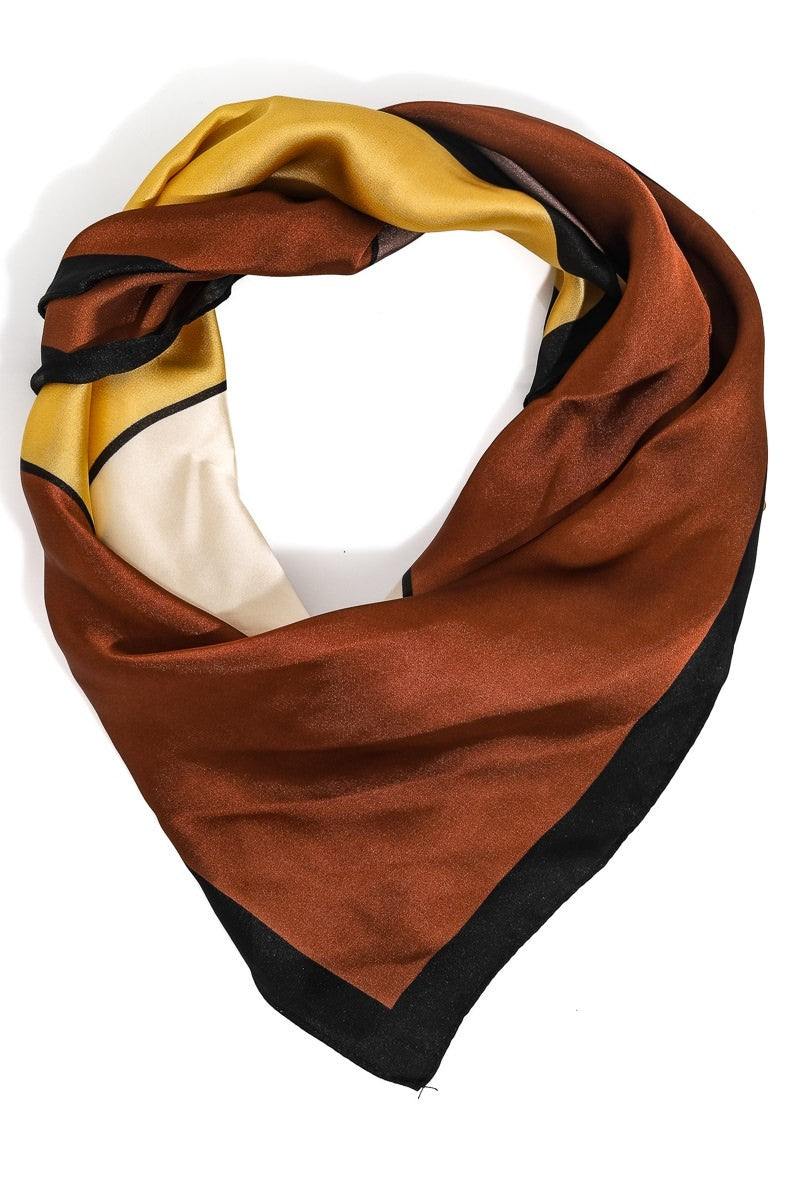 Brown and mustard multicolor square scarf folded