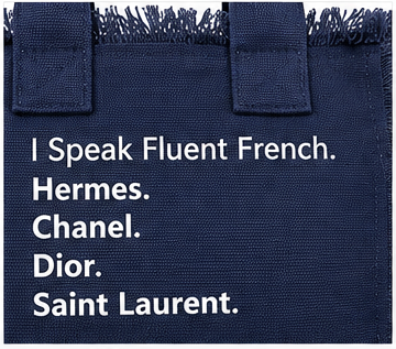 CLR I Speak Fluent Fashion Canvas Fringe Tote Bag – Black or Navy