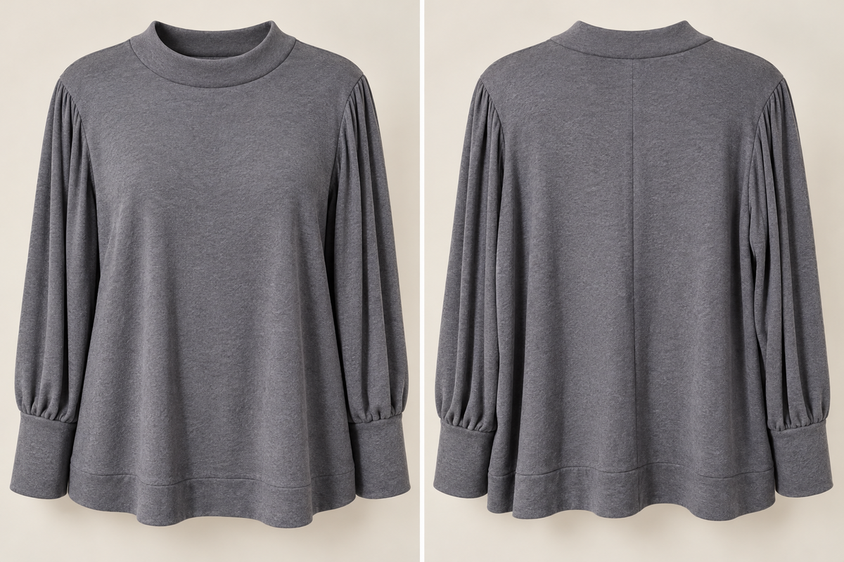 Perfect Peach charcoal gray top flat front and back